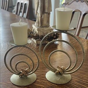 Gold Spiral Candle Holders with Cream Candles